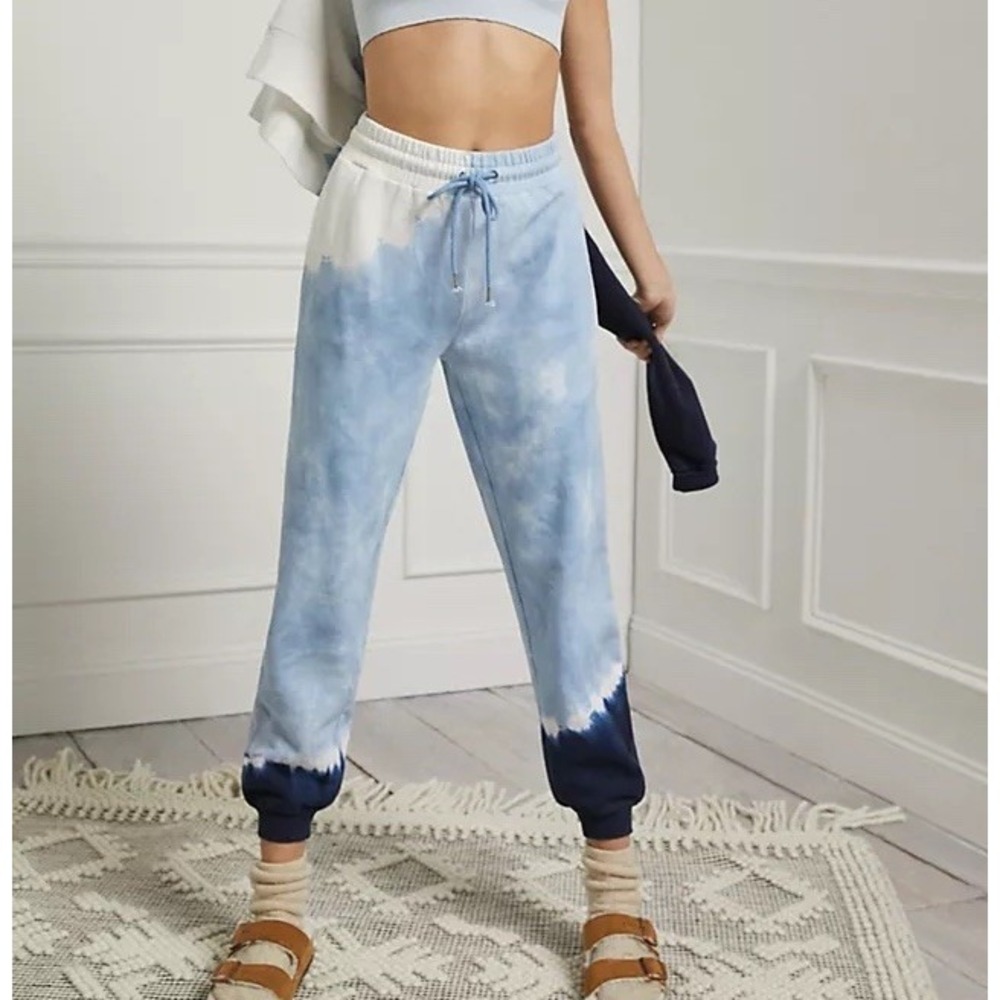 Anthropologie L Space Daybreak Womens S Tie Dye Jogger Pants Blue Motif $125